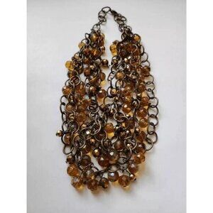 Women's Brown Crystal Beaded Bronze Chain Cluster Adjustable Statement Necklace